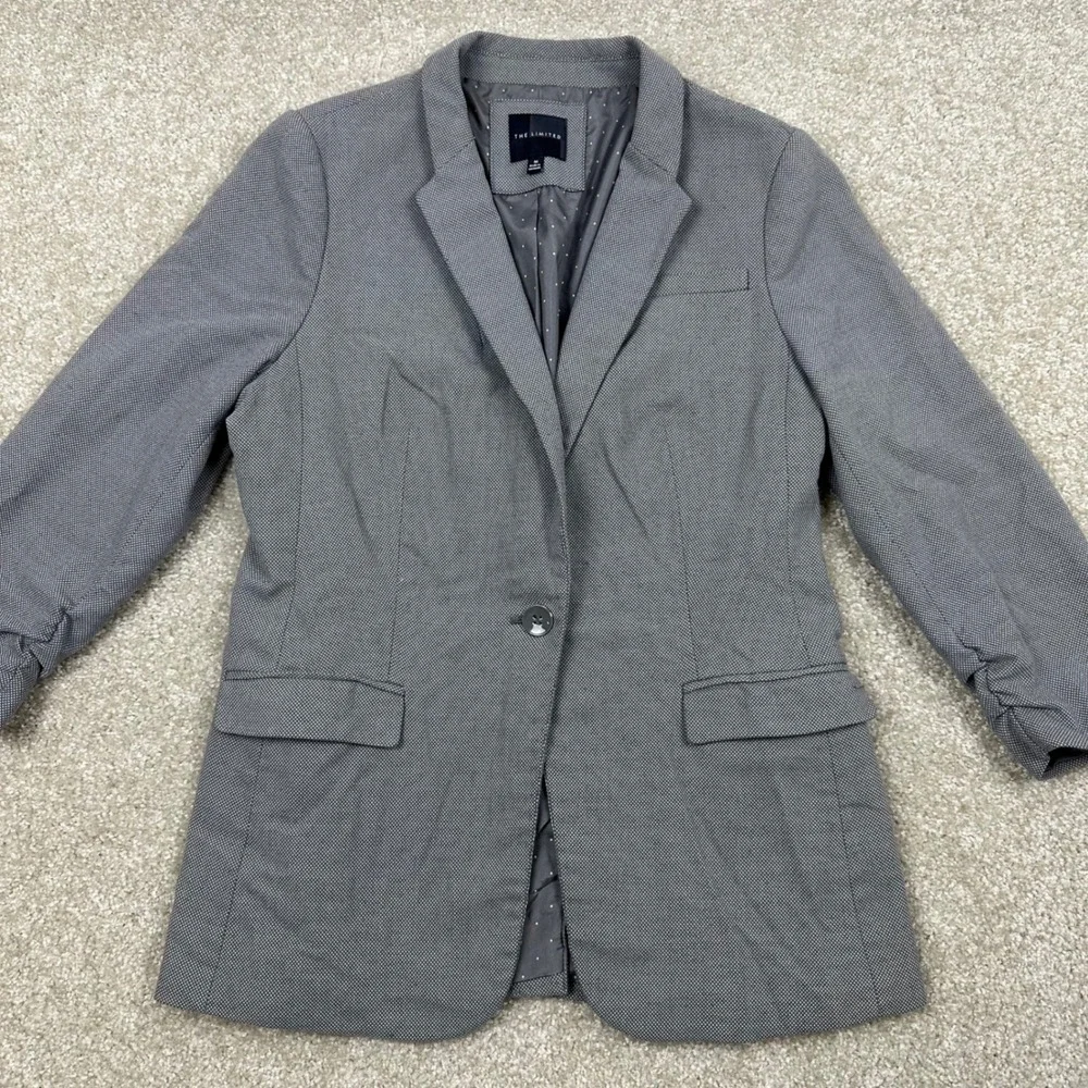 The Limited Gray Textured Single Button Ruched 3/4 Sleeve Blazer Jacket Size M